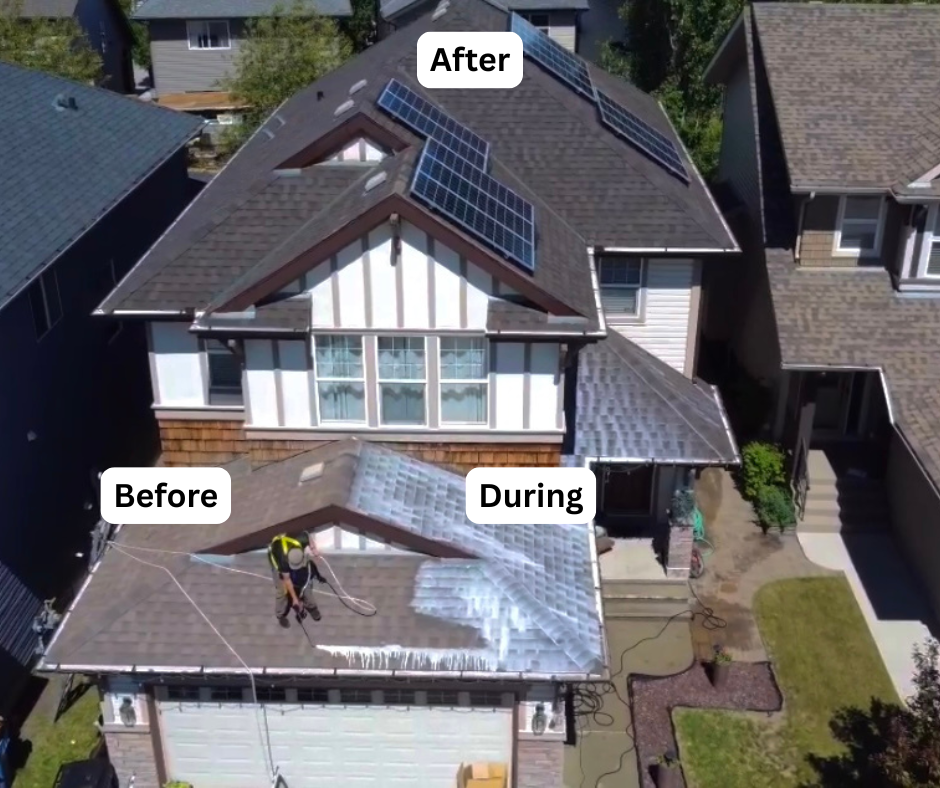 Two-storey home being treated with GreenSoy rejuvenation, seen from above